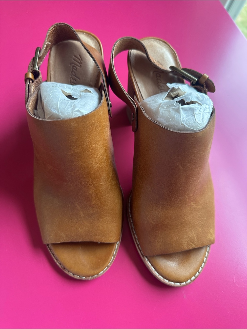 Madeline Brown Leather Open-Toe Slingback Mules